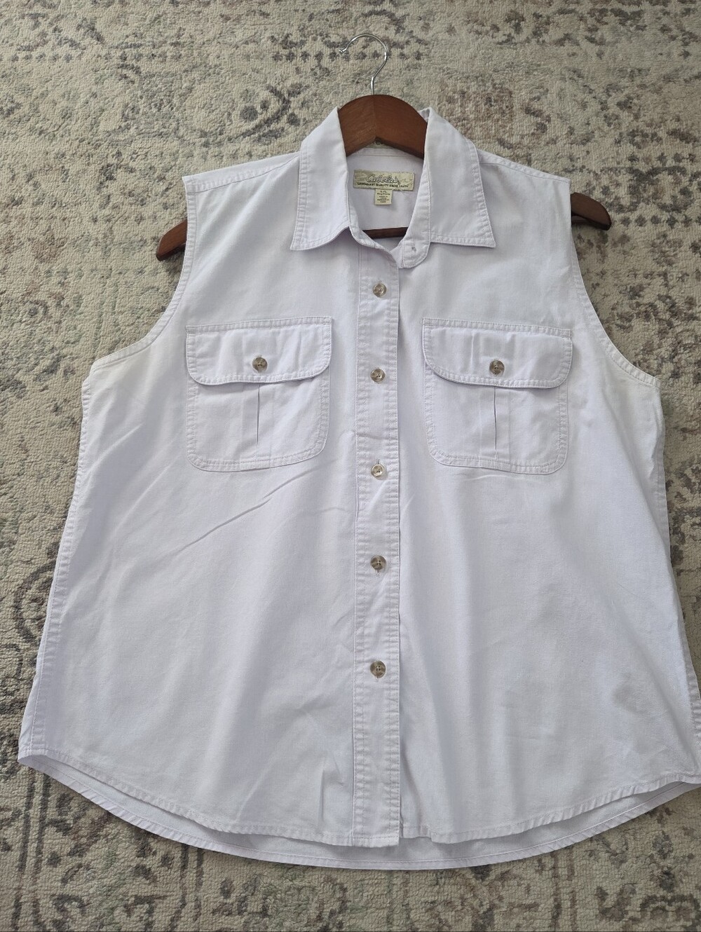 Cabelas Shirt Womens Large Gray Soft Canvas Trail Sleeveless Button Up Outdoor - Picture 2 of 9